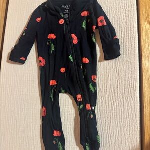 Kyte BABY Black Zippered Footie with Red Poppy Print